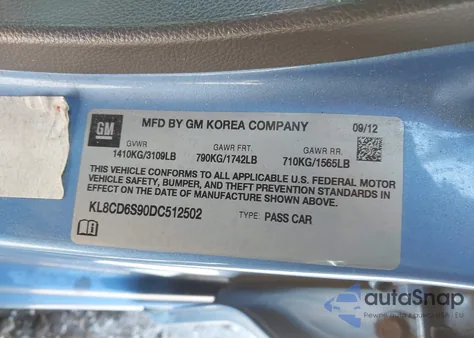 2013 Chevrolet Spark 1Lt Auto from USA, damaged, VIN KL8CD6S90DC512502